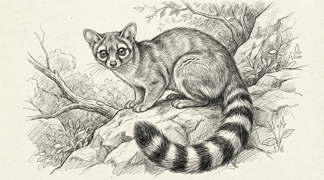Hand-drawn ringtail — the Bassarisk studio mascot